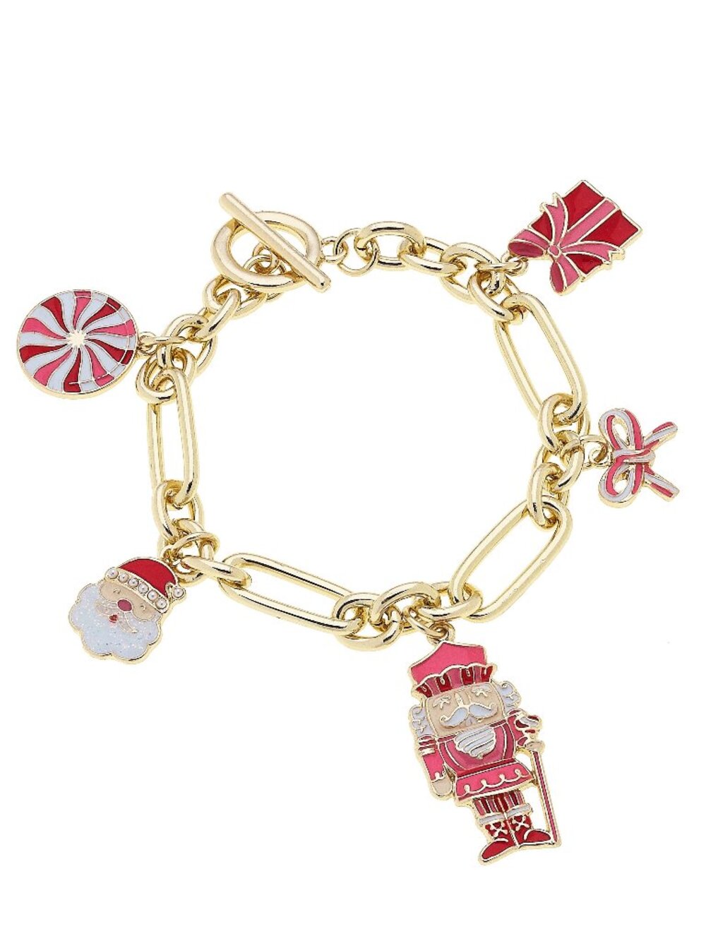 Christmas Cheer Enamel Charm Bracelet in Red/Pink/White